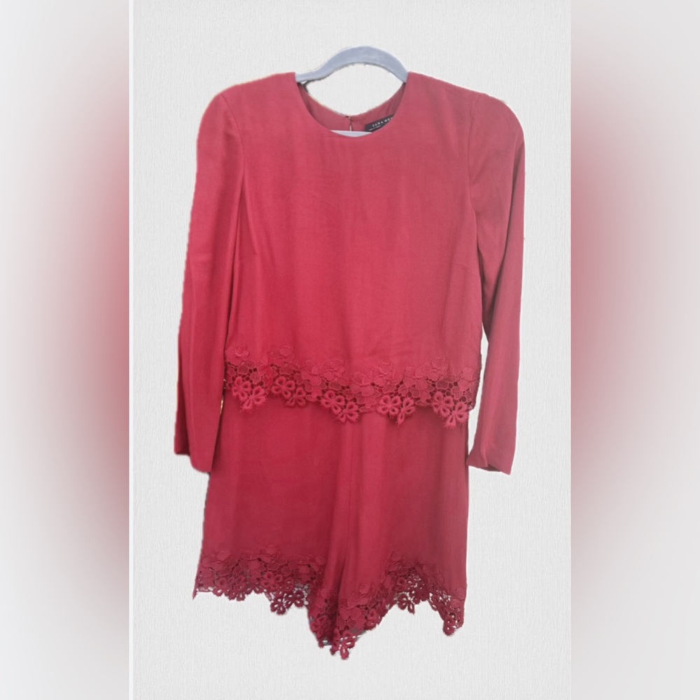Zara Long Sleeve Romper with Lace Detail